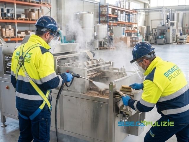Siseco Pulizie - Operai intenti alla pulizia in industria metalmeccanica